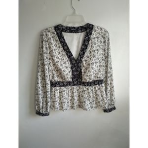 Madewell V-Neck Peplum Top Clipdot Branch Floral Blouse Color Block Striped